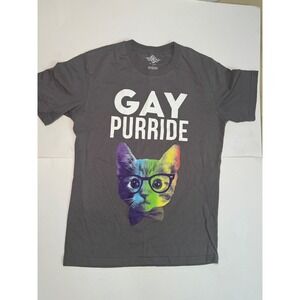 Gay Purride Cat Rainbow T Shirt Women's Size XS Pride LGBTQIA Graphic Tee